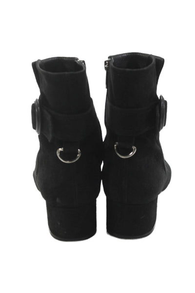 Gianvito Rossi Womens Suede Belted Zip Up Ankle Boots Black Size 37.5 7.5
