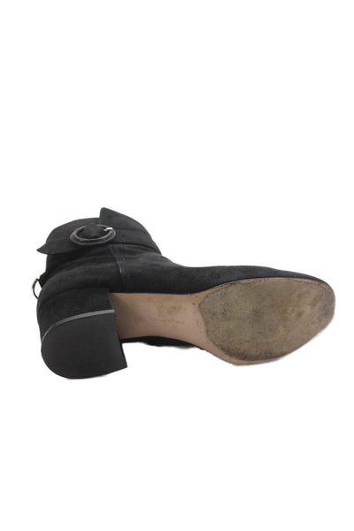 Gianvito Rossi Womens Suede Belted Zip Up Ankle Boots Black Size 37.5 7.5