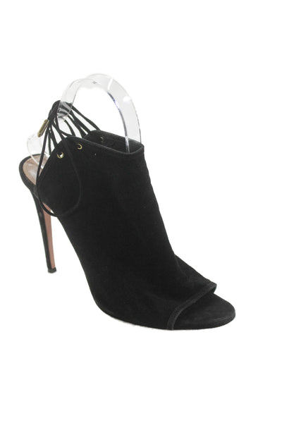 Aquazzura Womens Suede Open Toe Slingbacks Ankle Boots Black Size 39 9