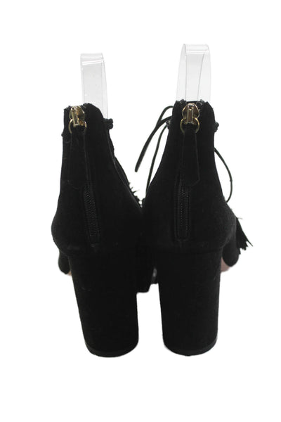 Aquazzura Womens Suede Lace Up Fringe Pumps Black Size 36.5 6.5
