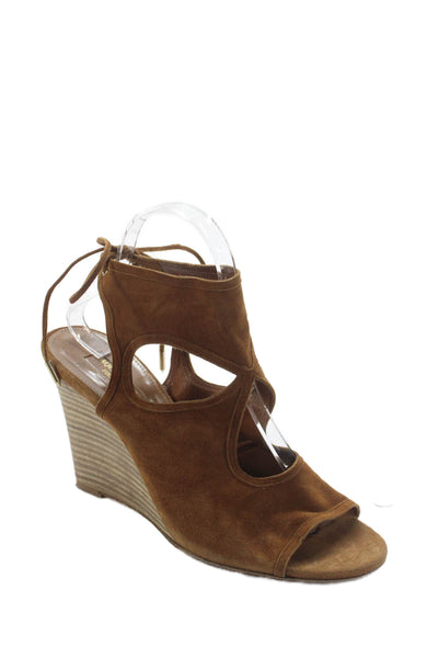 Aquazzura Womens Suede Slingbacks Wedge Sandals Brown Size 40 10
