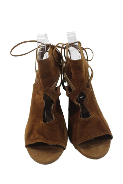 Aquazzura Womens Suede Slingbacks Wedge Sandals Brown Size 40 10