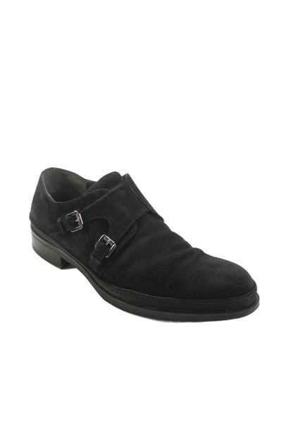 Cesare Paciotti Mens Suede Buckle Closure Dress Shoes Black Size 8