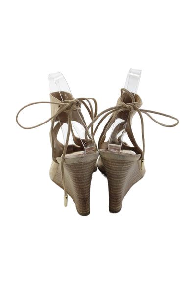 Aquazzura Womens Suede Lace Up Wedge Sandals Beige Size 38.5 8.5