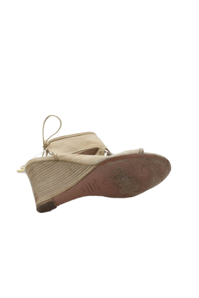 Aquazzura Womens Suede Lace Up Wedge Sandals Beige Size 38.5 8.5