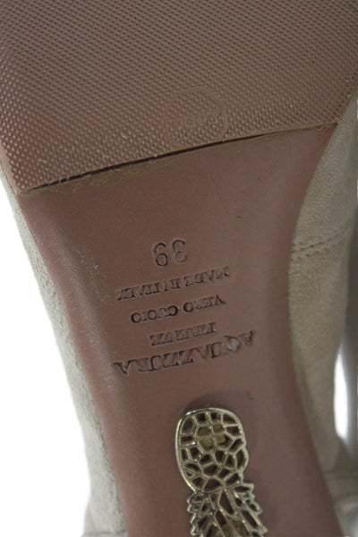 Aquazzura Womens Suede Lace Up Slingbacks Sandal Heels Beige Size 39 9