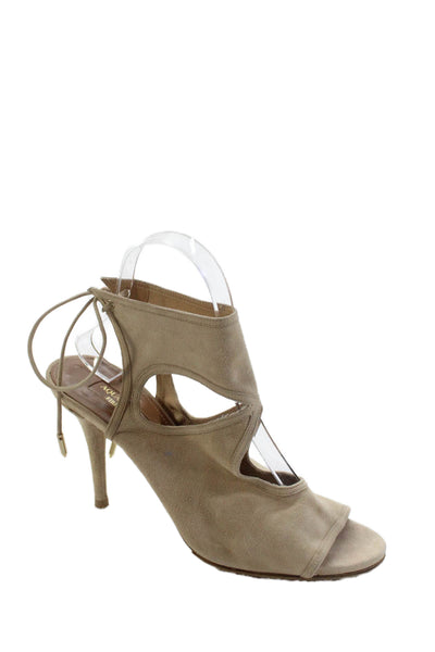 Aquazzura Womens Suede Sexy Thing 85 Slingbacls Heels Beige Size 38.5 8.5