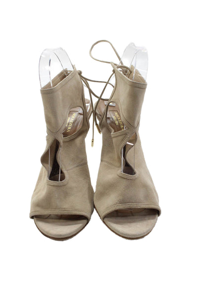 Aquazzura Womens Suede Sexy Thing 85 Slingbacls Heels Beige Size 38.5 8.5