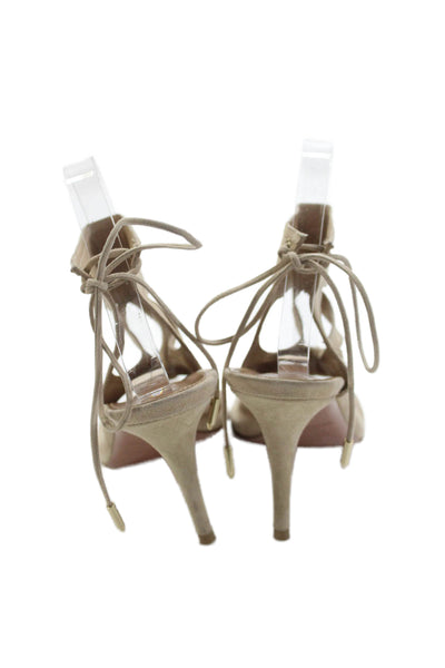 Aquazzura Womens Suede Sexy Thing 85 Slingbacls Heels Beige Size 38.5 8.5