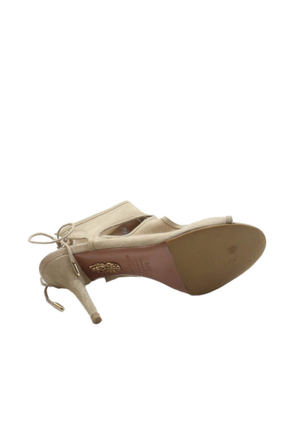 Aquazzura Womens Suede Sexy Thing 85 Slingbacls Heels Beige Size 38.5 8.5