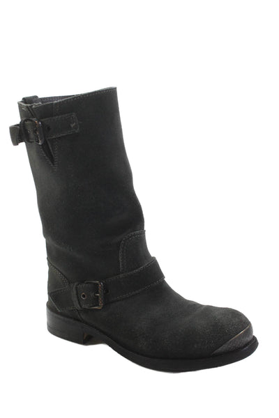 Bottega Veneta Womens Suede Buckle Closure Ankle Boots Grey Size 38.5 8.5