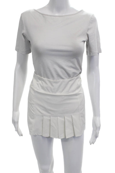 JoFit Women Pleated Mini Skort White Solid Polyester Spandex Size XS