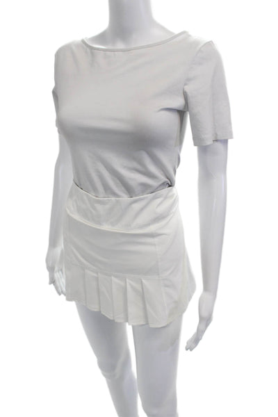 JoFit Women Pleated Mini Skort White Solid Polyester Spandex Size XS