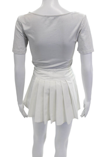 JoFit Women Pleated Mini Skort White Solid Polyester Spandex Size XS
