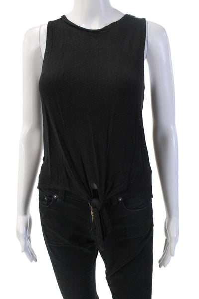 Revelation Women Basic Sleeveless Tank Cotton Blend Black Crew Neck Tie Size S