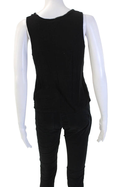 Revelation Women Basic Sleeveless Tank Cotton Blend Black Crew Neck Tie Size S