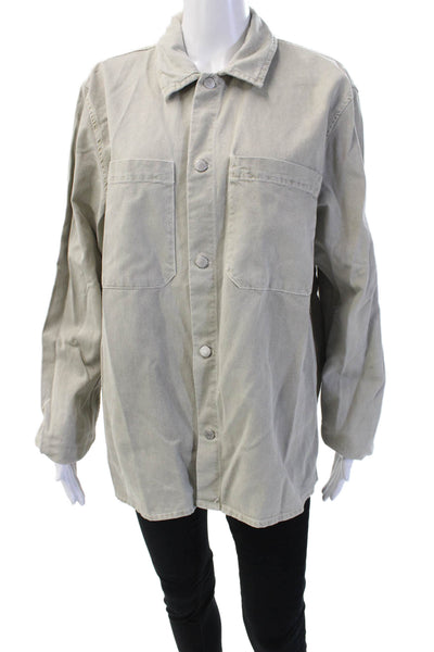 Zara Unisex Military Jacket Beige Cotton Collared Button Long Sleeve Size L