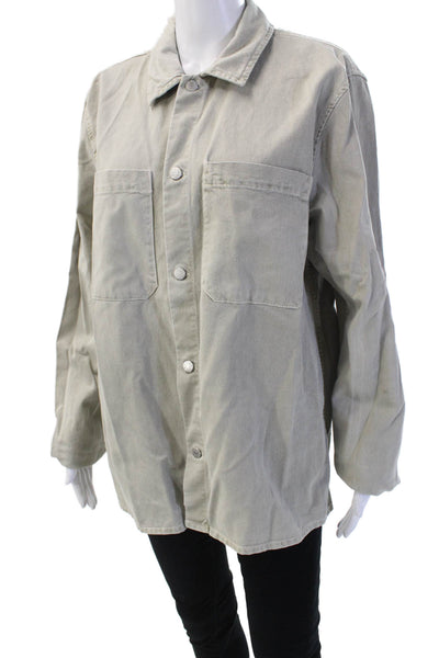 Zara Unisex Military Jacket Beige Cotton Collared Button Long Sleeve Size L