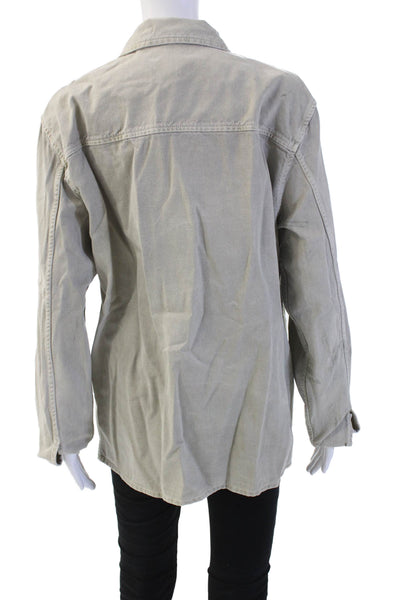 Zara Unisex Military Jacket Beige Cotton Collared Button Long Sleeve Size L