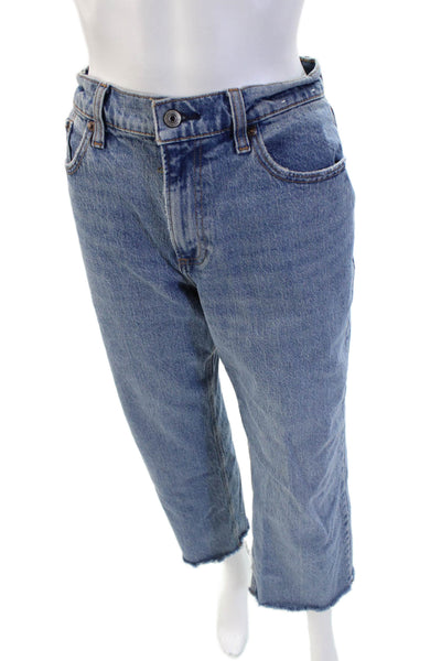 Abercrombie & Fitch Women Cropped Straight Jeans Blue Button Mid Rise Size 28