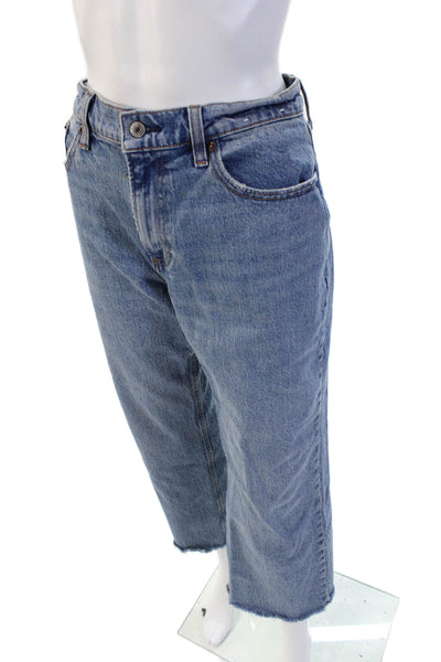 Abercrombie & Fitch Women Cropped Straight Jeans Blue Button Mid Rise Size 28