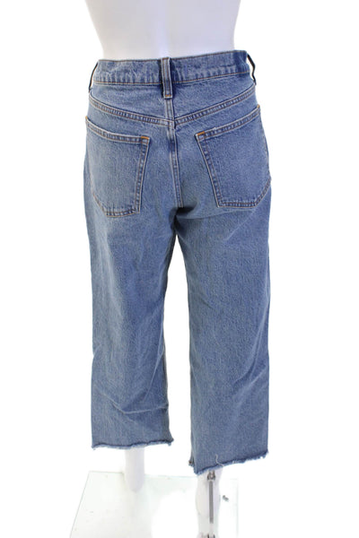 Abercrombie & Fitch Women Cropped Straight Jeans Blue Button Mid Rise Size 28