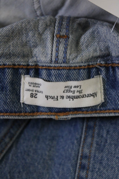Abercrombie & Fitch Women Cropped Straight Jeans Blue Button Mid Rise Size 28