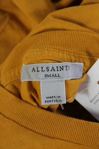 Allsaints Mens Designer Yellow Cotton Crew Neck Short Sleeve T-Shirt Size S