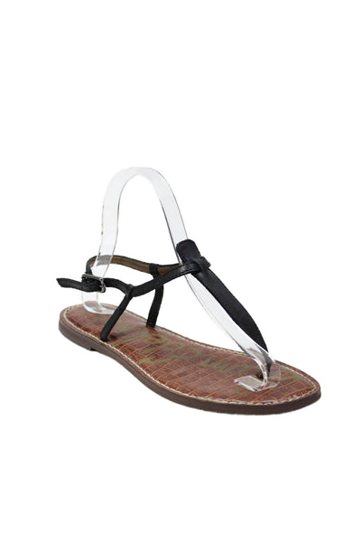 Sam Edelman Womens Leather Embossed Flat Thong Sandals Shoes Black Size 6