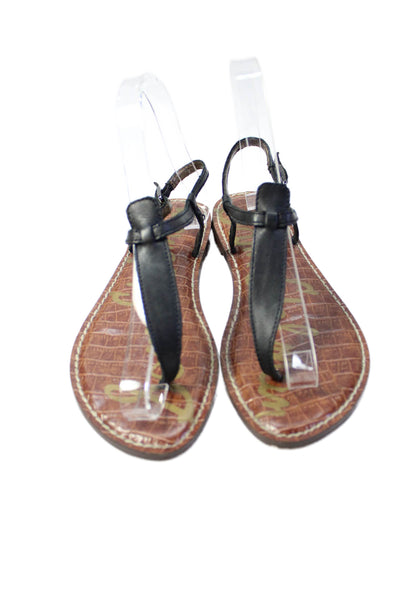 Sam Edelman Womens Leather Embossed Flat Thong Sandals Shoes Black Size 6
