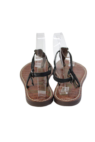 Sam Edelman Womens Leather Embossed Flat Thong Sandals Shoes Black Size 6