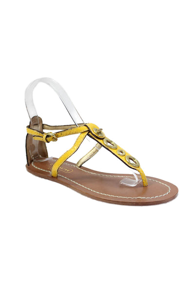 Coach Womens Embossed Leather Grommet Thong Sandals Shoes Yellow Size 5.5B