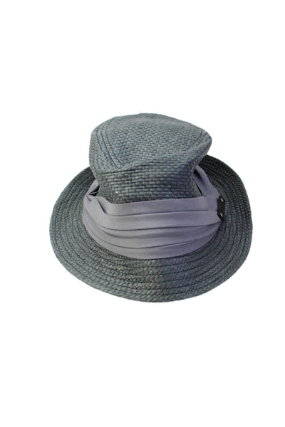 Calvin Klein Womens Woven Straw Fedora Hat Dark Gray One Size
