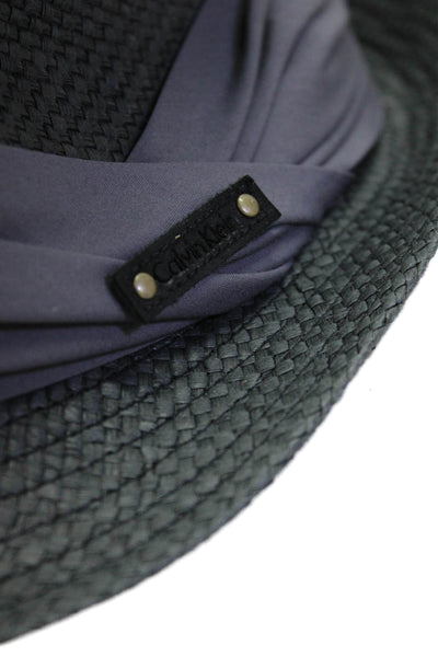 Calvin Klein Womens Woven Straw Fedora Hat Dark Gray One Size