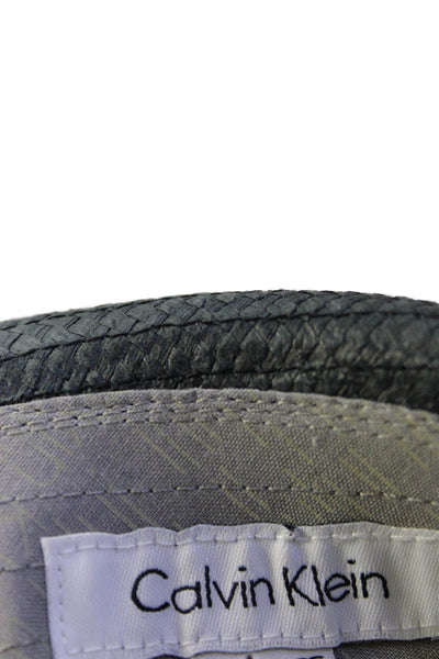 Calvin Klein Womens Woven Straw Fedora Hat Dark Gray One Size