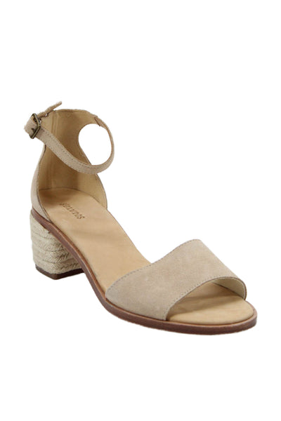 Soludos Womens Block Heel Ankle Strap Sandals Brown Suede Size 10