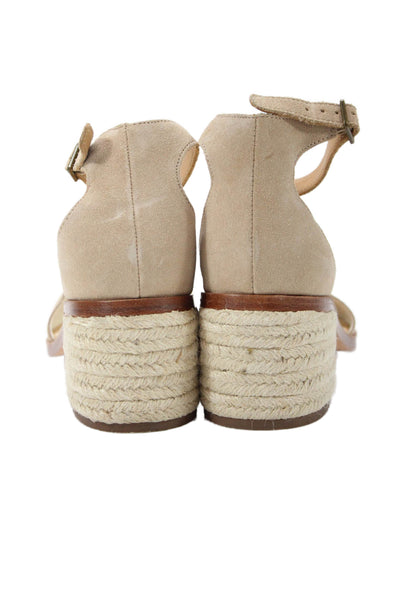 Soludos Womens Block Heel Ankle Strap Sandals Brown Suede Size 10