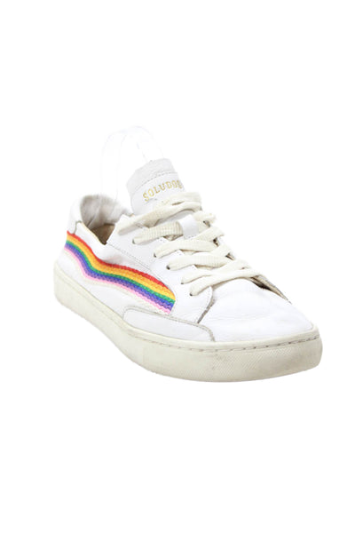 Soludos x Lockhart Embroidered Womens Lace Up Sun Striped Sneakers White Size 10