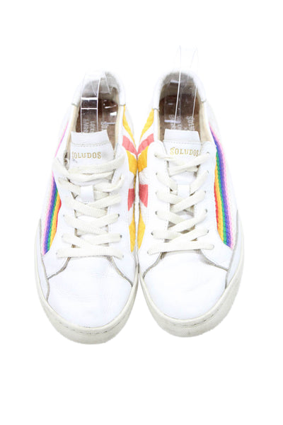 Soludos x Lockhart Embroidered Womens Lace Up Sun Striped Sneakers White Size 10