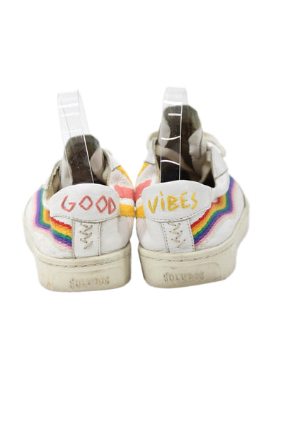 Soludos x Lockhart Embroidered Womens Lace Up Sun Striped Sneakers White Size 10