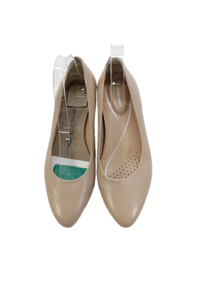 Easy Spirit Womens Leather Low Block Heels Shoes Beige Size 7W