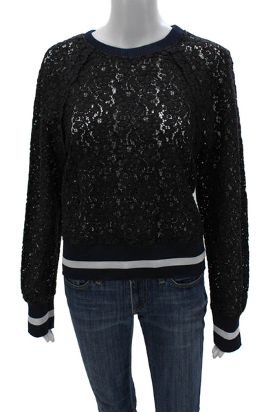 Zara Woman Women Pullover Sweater Black Floral Crew Neck Long Sleeve Size L