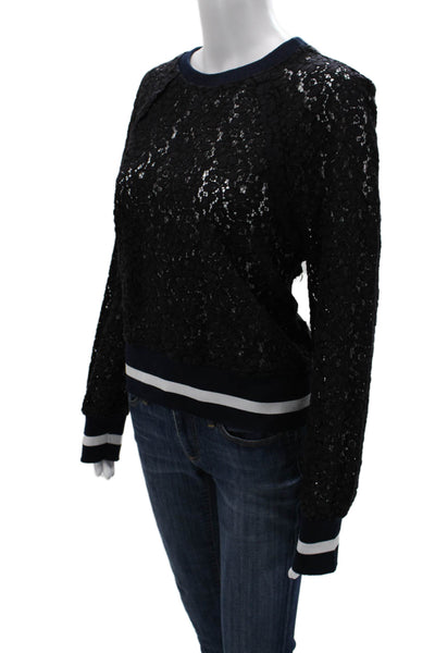 Zara Woman Women Pullover Sweater Black Floral Crew Neck Long Sleeve Size L