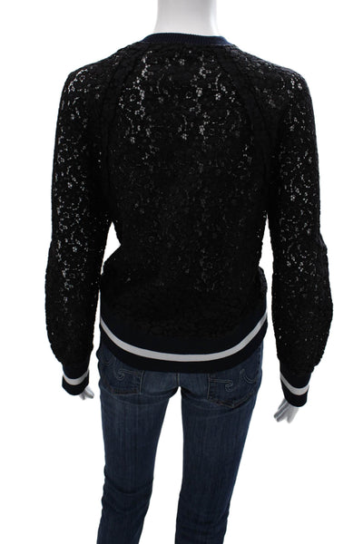 Zara Woman Women Pullover Sweater Black Floral Crew Neck Long Sleeve Size L