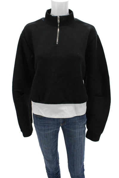 Gracia Womens Pullover Sweatshirts Black Mock Neck Zip Long Sleeve Size L
