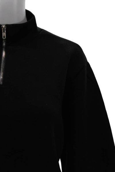 Gracia Womens Pullover Sweatshirts Black Mock Neck Zip Long Sleeve Size L