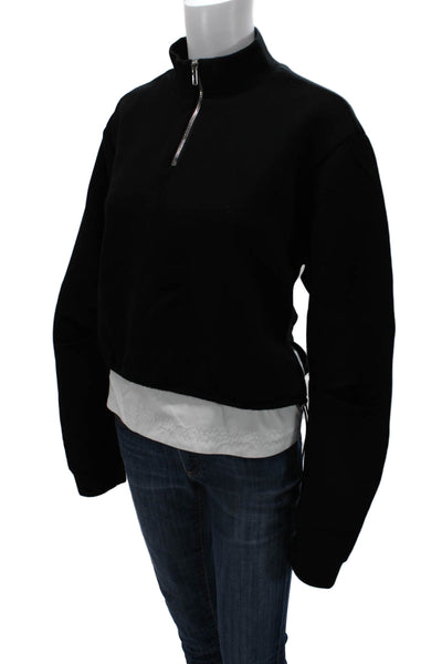 Gracia Womens Pullover Sweatshirts Black Mock Neck Zip Long Sleeve Size L