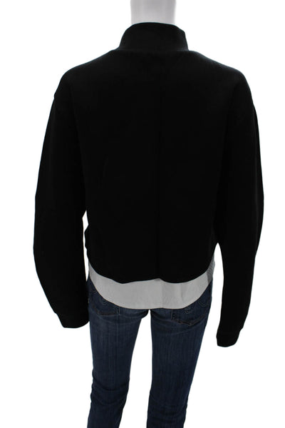 Gracia Womens Pullover Sweatshirts Black Mock Neck Zip Long Sleeve Size L