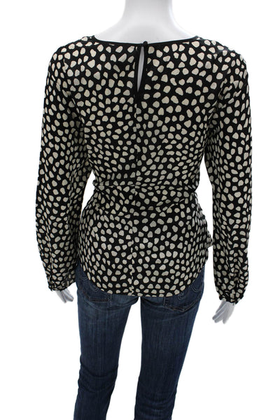 J Crew Womens Black Silk Polka Dot Long Sleeve Tie Neck Blouse Designer Size 10