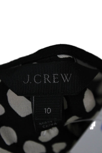 J Crew Womens Black Silk Polka Dot Long Sleeve Tie Neck Blouse Designer Size 10